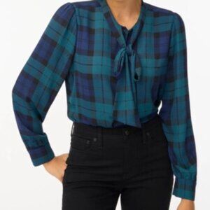 J. Crew Factory Plaid Tie Front Button Down Blouse NWT